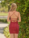 Bodycon V Neck Burgundy Sequins Mini Party Dresses
