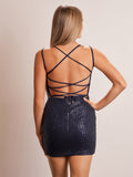 Bodycon V Neck Burgundy Sequins Mini Party Dresses
