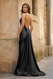 Blue Spaghetti Straps Mermaid Satin Backless Long Prom Dress