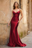 Blue Spaghetti Straps Mermaid Satin Backless Long Prom Dress