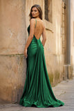 Blue Spaghetti Straps Mermaid Satin Backless Long Prom Dress