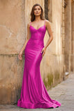 Blue Spaghetti Straps Mermaid Satin Backless Long Prom Dress
