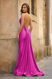 Blue Spaghetti Straps Mermaid Satin Backless Long Prom Dress