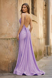 Blue Spaghetti Straps Mermaid Satin Backless Long Prom Dress