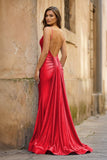 Blue Spaghetti Straps Mermaid Satin Backless Long Prom Dress