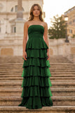 Purple Strapless A Line Chiffon Long Prom Dress With Ruffles