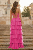 Purple Strapless A Line Chiffon Long Prom Dress With Ruffles