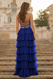 Purple Strapless A Line Chiffon Long Prom Dress With Ruffles