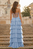 Purple Strapless A Line Chiffon Long Prom Dress With Ruffles