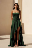 Magenta Strapless A Line High Low Formal Prom Dresses With Ruffles