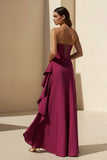 Magenta Strapless A Line High Low Formal Prom Dresses With Ruffles