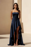 Magenta Strapless A Line High Low Formal Prom Dresses With Ruffles