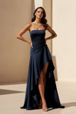 Magenta Strapless A Line High Low Formal Prom Dresses With Ruffles