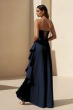 Magenta Strapless A Line High Low Formal Prom Dresses With Ruffles