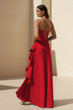 Magenta Strapless A Line High Low Formal Prom Dresses With Ruffles
