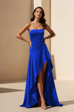 Magenta Strapless A Line High Low Formal Prom Dresses With Ruffles