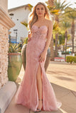 Mermaid Strapless Corset Lace Prom Dress with Slit