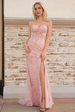 Mermaid Strapless Corset Lace Prom Dress with Slit
