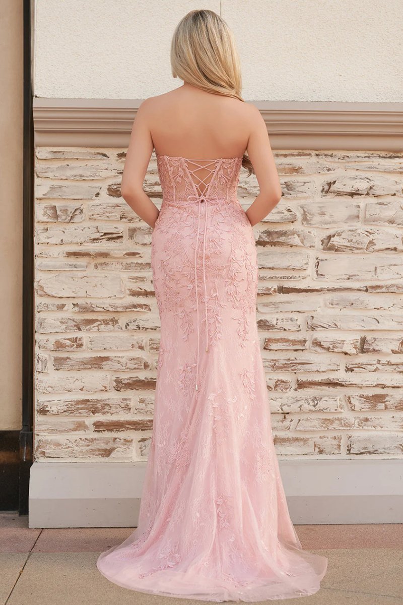 Mermaid Strapless Corset Lace Prom Dress with Slit