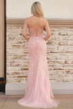 Mermaid Strapless Corset Lace Prom Dress with Slit