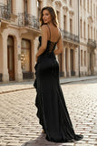 Hot Pink Sheath Spaghetti Straps Long Prom Dresses With Split