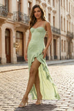 Hot Pink Sheath Spaghetti Straps Long Prom Dresses With Split