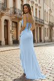 Hot Pink Sheath Spaghetti Straps Long Prom Dresses With Split