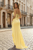 Hot Pink Sheath Spaghetti Straps Long Prom Dresses With Split