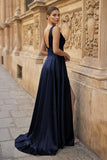 Burgundy V Neck Lace Long Prom Evening Dress with High Slit