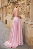Burgundy V Neck Lace Long Prom Evening Dress with High Slit