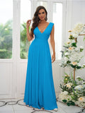 A-Line/Princess Jersey Ruffles V-neck Sleeveless Floor-Length Bridesmaid Dresses Evening Prom Dress