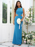 Sheath/Column Stretch Crepe Scoop Sleeveless Floor-Length Bridesmaid Dresses Evening Dress
