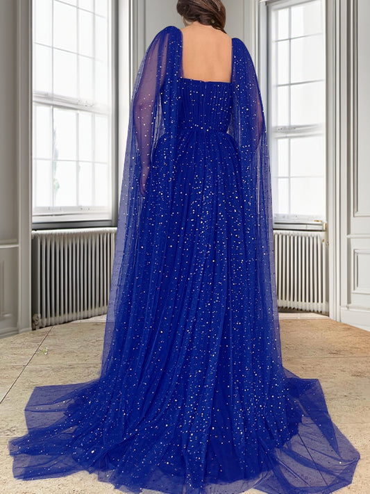 A-Line/Princess Ruffles Square Long Sleeves Sweep/Brush Train Dresses Prom Evening Dress