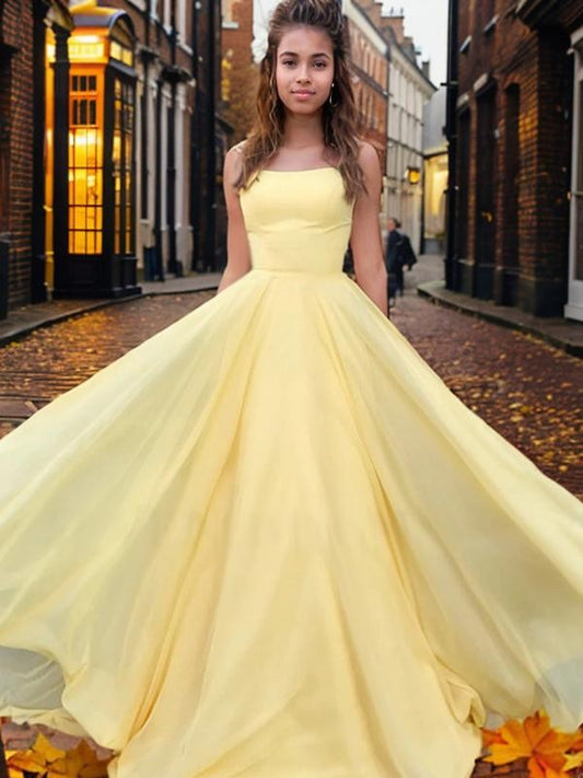 A-Line/Princess Chiffon Ruffles Spaghetti Straps Sleeveless Sweep/Brush Train Dresses Prom Evening Dress