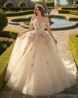 Off Shoulder Long Champagne Lace Champagne Quinceanera Dresses