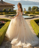 Off Shoulder Long Champagne Lace Champagne Quinceanera Dresses