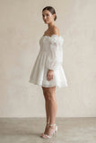 Off-the-Shoulder 3D-Flower Chiffon Long Sleeve Wedding Dress in Ivory