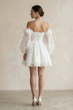 Off-the-Shoulder 3D-Flower Chiffon Long Sleeve Wedding Dress in Ivory