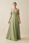A-Line Off-the-Shoulder Chiffon Bridesmaid Dress in Moss Green