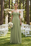 A-Line Off-the-Shoulder Chiffon Bridesmaid Dress in Moss Green
