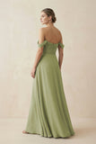 A-Line Off-the-Shoulder Chiffon Bridesmaid Dress in Moss Green