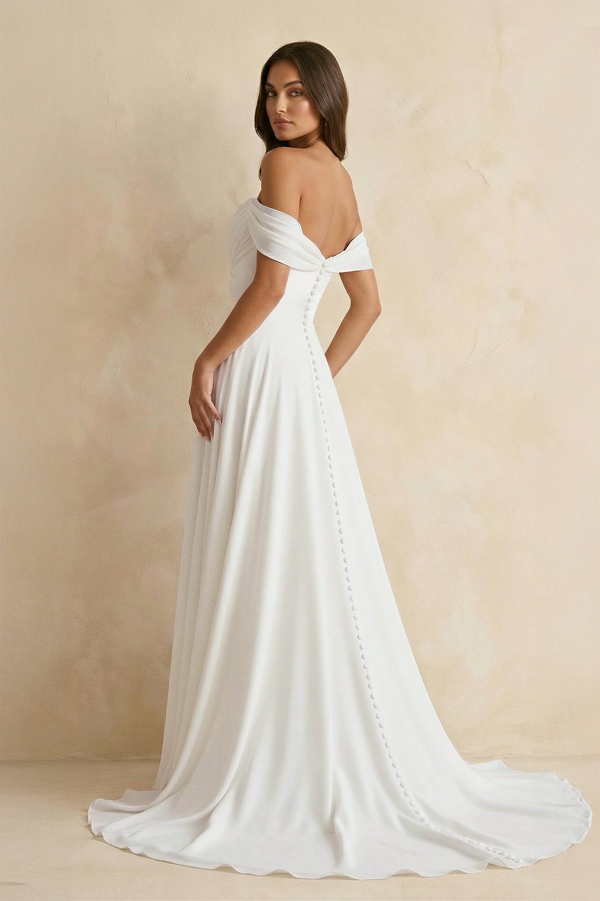 A-Line Chiffon Sleeveless Off-the-Shoulder Wedding Dress with Ruching Floor Length