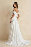 A-Line Chiffon Sleeveless Off-the-Shoulder Wedding Dress with Ruching Floor Length