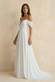A-Line Chiffon Sleeveless Off-the-Shoulder Wedding Dress with Ruching Floor Length