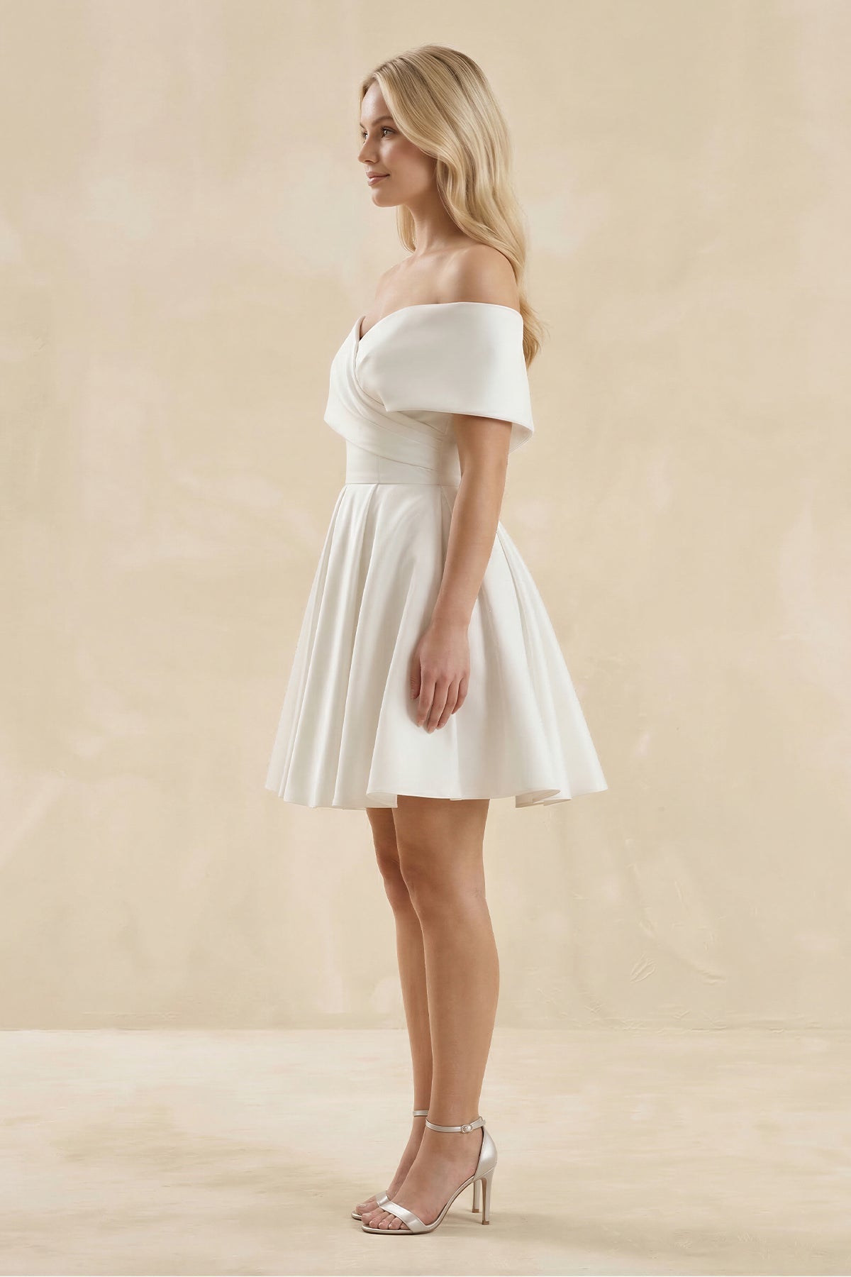 Off-the-Shoulder A-Line Satin Wedding Dress in Ivory