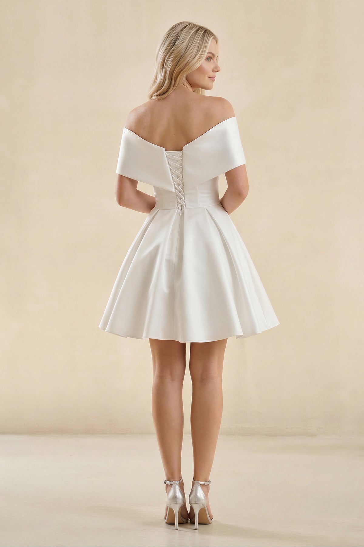 Off-the-Shoulder A-Line Satin Wedding Dress in Ivory