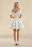 Off-the-Shoulder A-Line Satin Wedding Dress in Ivory