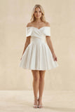 Off-the-Shoulder A-Line Satin Wedding Dress in Ivory