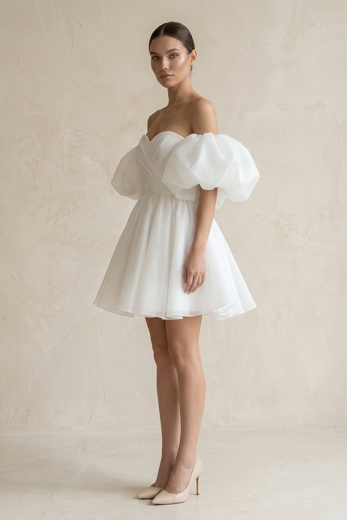 a line mini wedding dress Missacc Ivory Bride A-Line One-Shoulder Sleeveless Short/Mini Satin Wedding Dresses