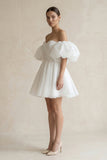 Off-the-Shoulder A-Line Tulle Mini Wedding Dress in White